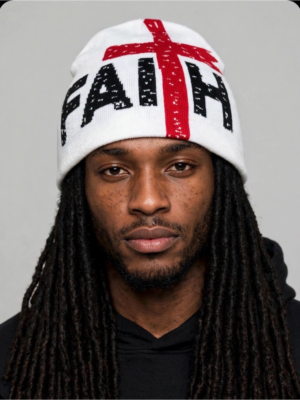 Unisex - Faith Knit Beanie - White with Red Cross